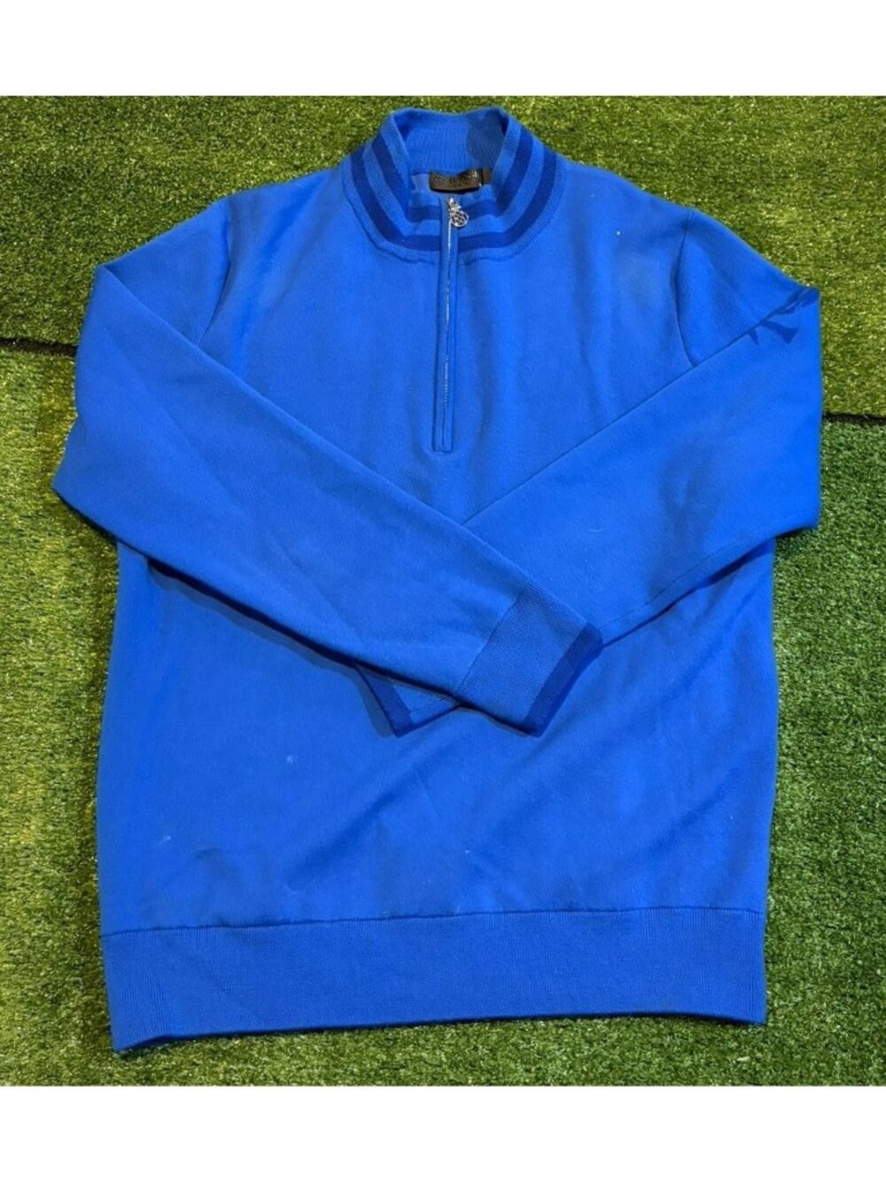 Greyson sweater mens medium blue interior striped 1/4 zip breathable wool golf